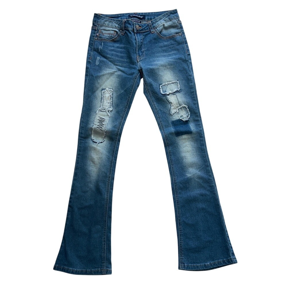 Vigoss Flare Patchwork Boho Stretch Bell Bottom Juniors Jeans‎ sz 14